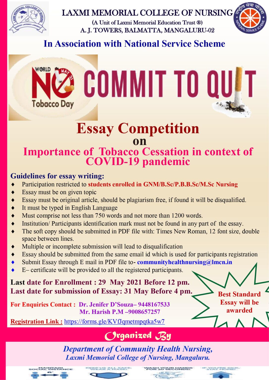Essay Writing Competition on “Importance of Tobacco Cessation in